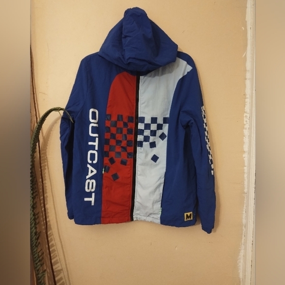 M. Society men's blue red & white Full Zip hooded racers Jacket size small - Picture 2 of 12